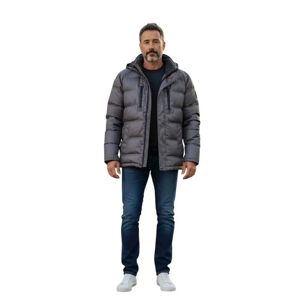Hawke & Co Men's XL Down Puffer Winter Jacket Black Hooded Warm Durable Snow